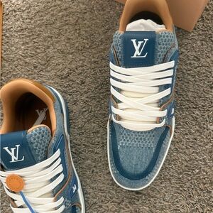 Louis Vuitton Blue and Tan Kids' Low-Top Sneakers